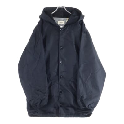 パックロゴプリント ナイロン フーデッド コーチジャケット パーカー ブラック Bランク