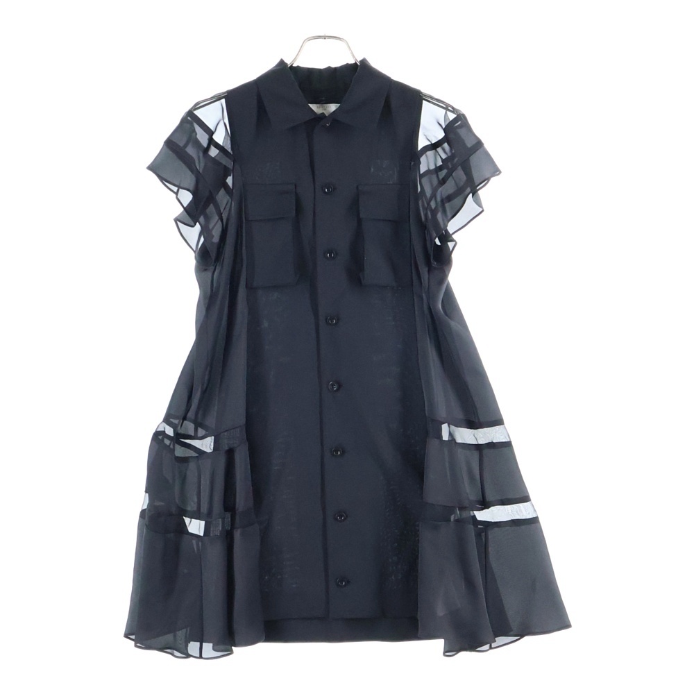 25SS SUITING SATIN DRESS スイッチング サテン マルチポケット 半袖ワンピース ドレス レディース ブラック 25-07807 Bランク