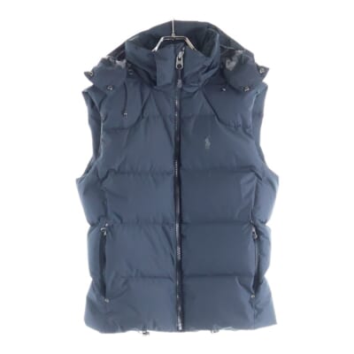 ポニー ロゴエンブロイダリー フーデッド ナイロン ダウンベスト ジャケット ネイビー Bランク