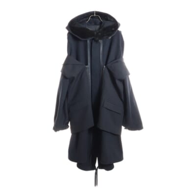 06AW Noir期 ジレ レイヤード クローバーエルボーパッチ フーディー ウール モッズコート ブラック F06‐NJ042 Bランク