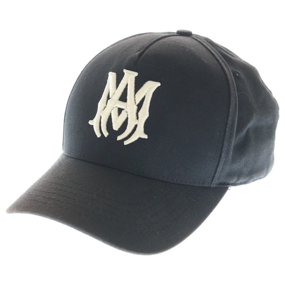 AMロゴエンブロイダリー スナップバック コットン キャップ 帽子 ブラック Bランク