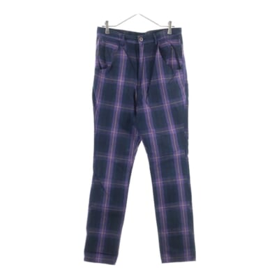 チェック柄 コットンテーパードパンツ ブラック/パープル Bランク