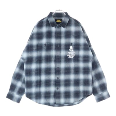 25AW ×PALACE SKATEBOARDS パレススケートボード オンブレチェック 長袖シャツ グレー Sランク
