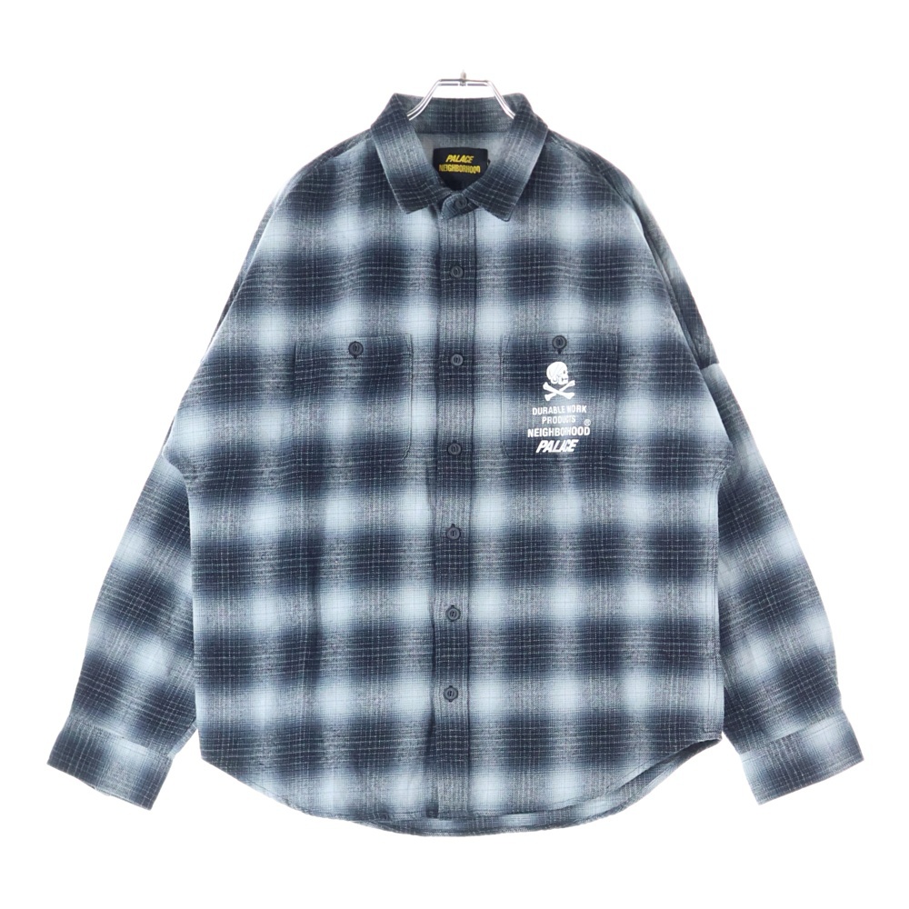 25AW ×PALACE SKATEBOARDS パレススケートボード オンブレチェック 長袖シャツ グレー Sランク