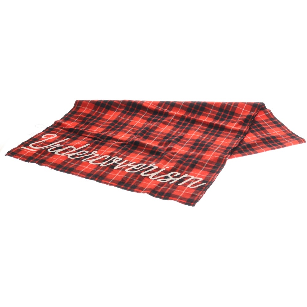 21AW ウール混 ロゴプリント チェックマフラー ストール レッド UI2A4S01-1 Aランク