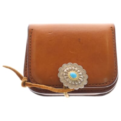 金縄ターコイズ付き フラワーコンチョ付き 角型小銭入れ レザーウォレット 財布 ブラウン Bランク