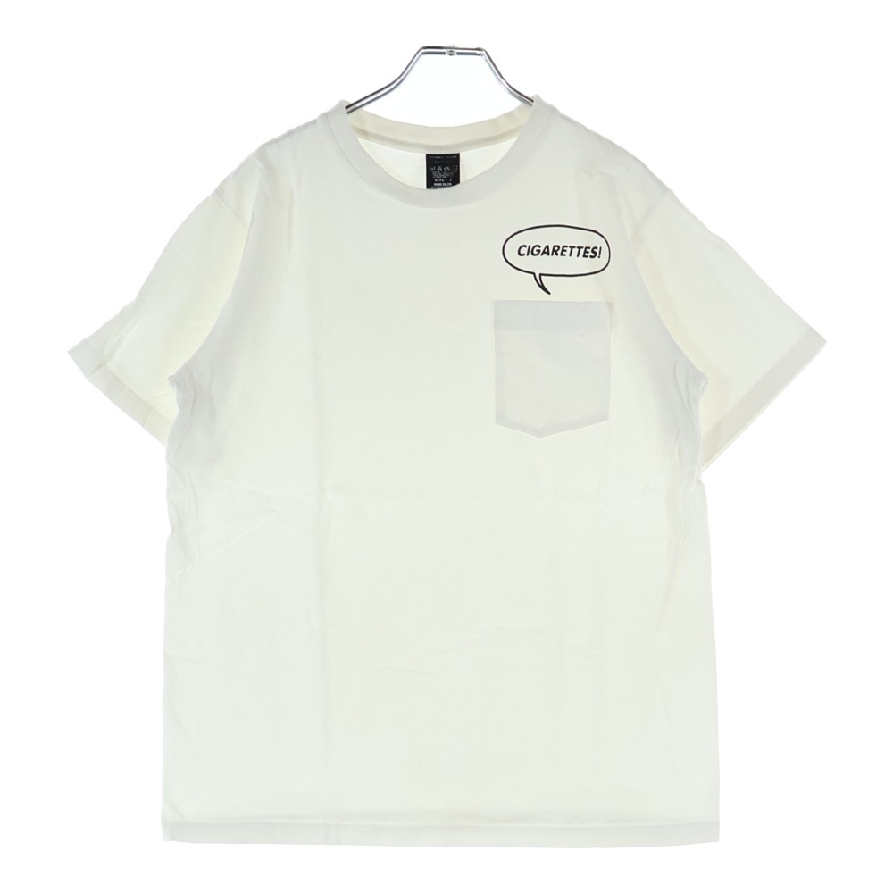 CIGARETTES クルーネック フロントプリント 半袖 ポケットTシャツ カットソー ホワイト Bランク