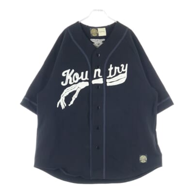 16/-度詰め天竺ベースボールシャツ（BONE) ボーン ブラック Aランク