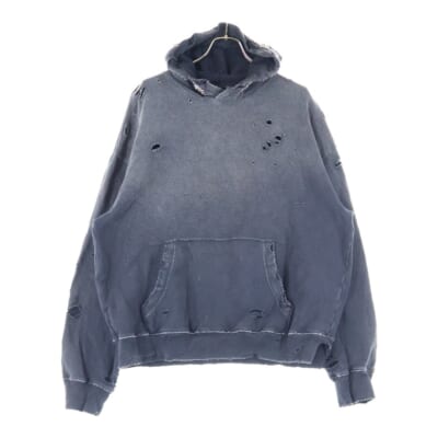 裏毛 スリラーダメージフードスウェット(スタッズ リメイク) パーカー ブラック K241LC136 Aランク