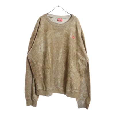 S-NABEL-FLEE 全面クラックプリント 長袖クルーネック スウェットトレーナー ブラウン A12488 Bランク