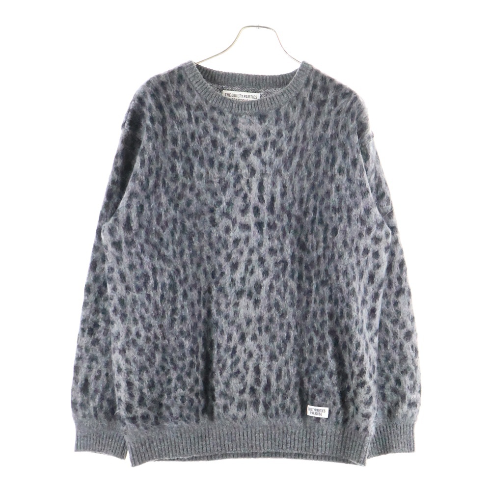 LEOPARD MOHAIR KNIT クルーネック レオパード モヘアニットセーター グレー Bランク