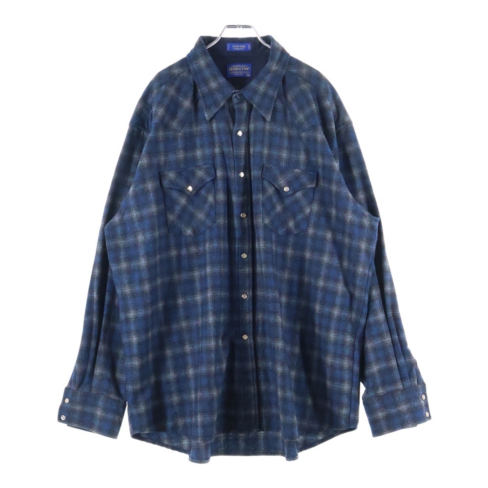 CANYON SHIRT 長袖ウール オンブレチェック ウェスタンシャツ ブルー/ブラック Bランク