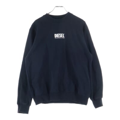 センターロゴプリント クルーネック 長袖スウェット トレーナーブラック Bランク