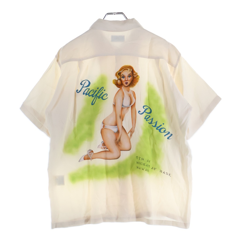 AIRBRUSH HAND PAINT OPEN SHIRT ハンドペイント オープンカラー レーヨン ハワイアン 半袖シャツ ベージュ BR39106 Aランク