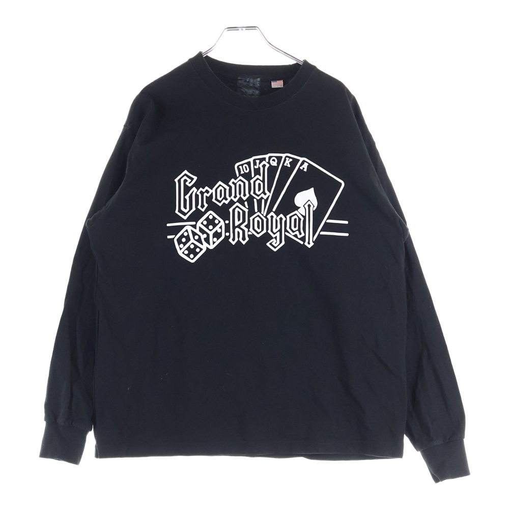 フロントプリント クルーネック長袖Tシャツ カットソー ブラック WDS-C-BTB-24-Q4-01 Bランク