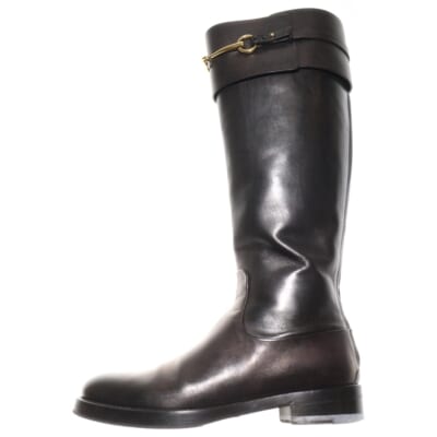 ホースビット ローヒール バックジップ レザー ロングブーツ ブラック レディース 323491 Bランク