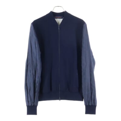 18AW モノグラム ナイロン切替 ウール ニット ジップアップ ジャケット ブルゾン ネイビー RM182M GVN HFN03W Sランク