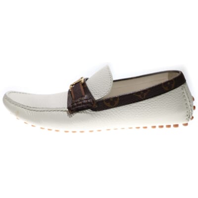 モノグラム LVロゴ レザー ローファー ドライビングシューズ ホワイト/ブラウン Aランク