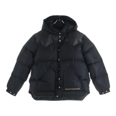 ×Rocky Mountain Featherbed ロッキーマウンテンフェザーベッド レザー切り替え ナイロン ボタンダウン ダウンジャケット ブラック 290-202-01 Bランク