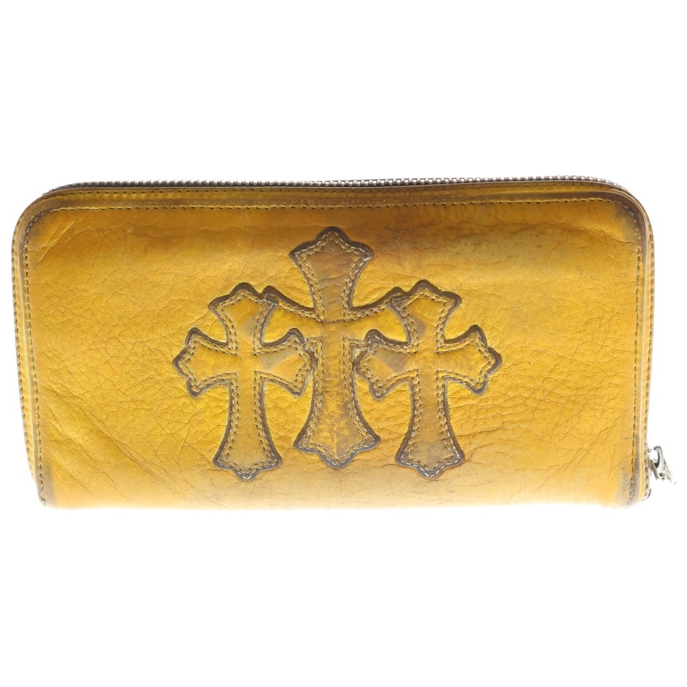 REC F ZIP GOLD セメタリークロスパッチ レザー ダガージップ ラウンドファスナー ロングウォレット 長財布 ロジウム加工 ゴールド/シルバー Bランク