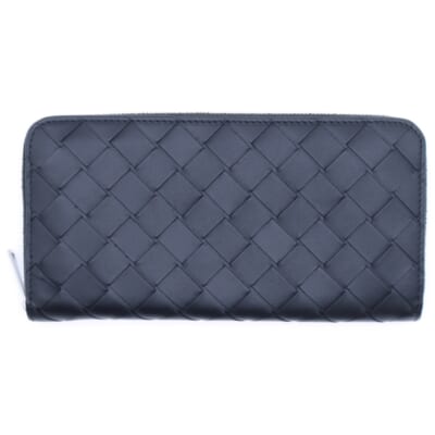 イントレチャート ラウンドジップ長財布 ロングウォレット カードケース ブラック×グリーン レザー シルバー金具 Aランク