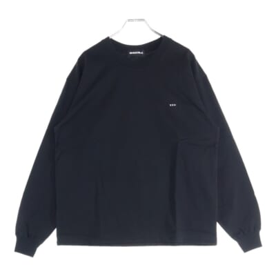 ロゴ刺繍パッチ付クルーネック長袖カットソー Tシャツ ブラック GX-A24-LT-04 Sランク