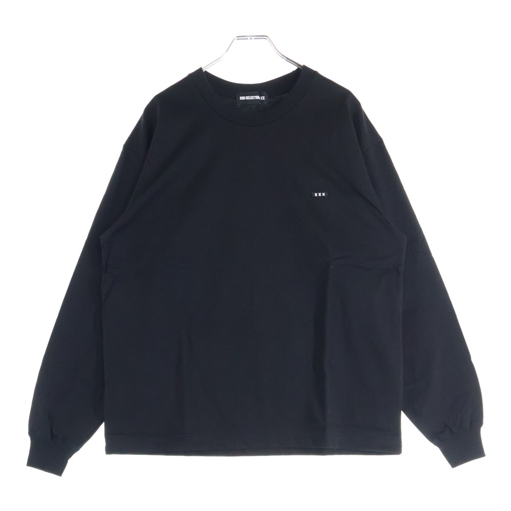 ロゴ刺繍パッチ付クルーネック長袖カットソー Tシャツ ブラック GX-A24-LT-04 Sランク