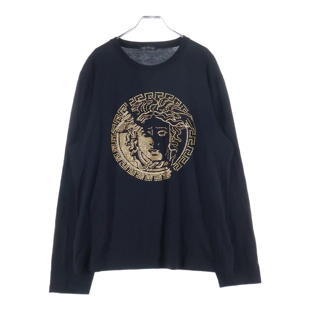 メデューサロゴ ラインストーン クルーネック ロングスリーブ 長袖Tシャツ カットソー ブラック/ゴールド A81999 Bランク