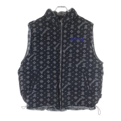 ロゴ総柄 ジップアップベスト ブラック Bランク