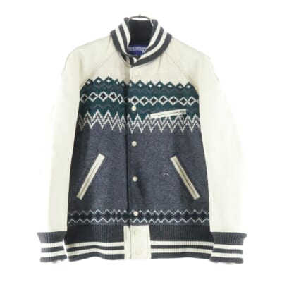 21AW ノルディック 袖レザー切替 スタジアムジャケット グレー WH-J013 Bランク