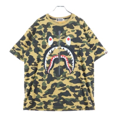 CAMO SHARK TEE 001CSF301007X フロントプリントクルーネック半袖Tシャツカットソー カモ柄カーキ Bランク