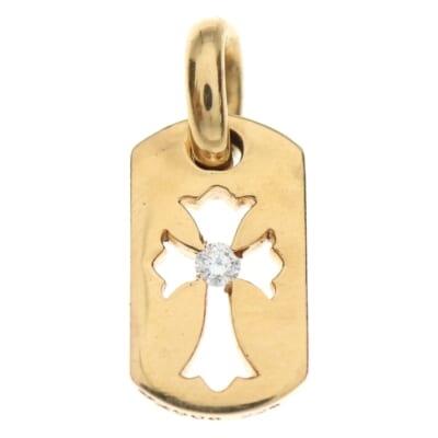 22K DT TNY CO CRS 1DIA タイニーカットアウトクロス ドッグタグ 1ダイヤ ペンダントトップ ゴールド Bランク