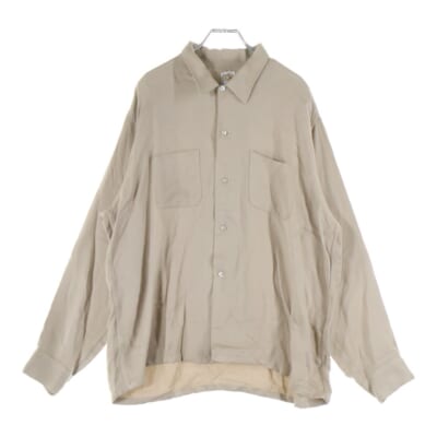 60-70s RAYON OPEN COLLAR SHIRT レーヨン オープンカラー 長袖 シャツ ベージュ Bランク