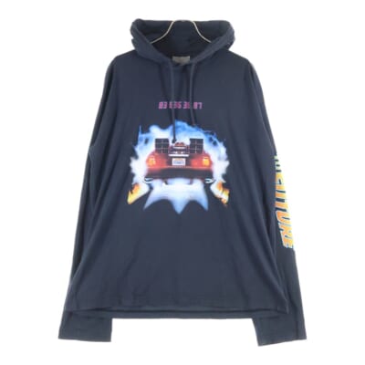 22SS BACK TO THE FUTURE JERSEY HOODIE バックトゥザフューチャープリントプルオーバーパーカー VL12TR400B ブラック Cランク