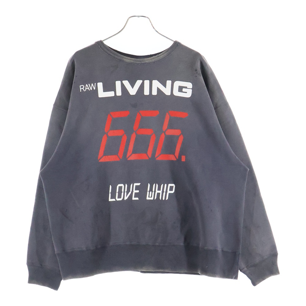 セントマイケル サイズ:M  SM-HR1-0000-045 ヴィンテージ加工 666プリントクルーネックスウェット 中古 FK04 セントマイケル ヴィンテージ加工 666プリントクルーネックスウェット