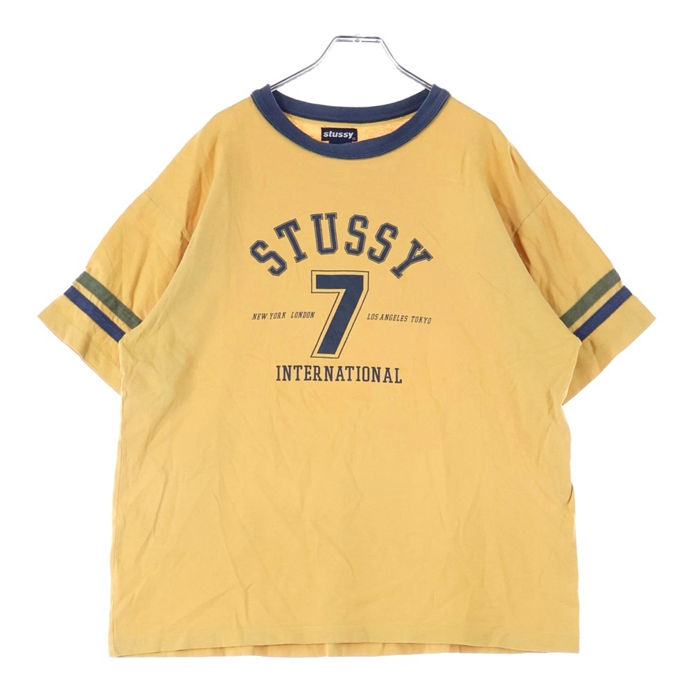 90s VINTAGE RINGER TEE ヴィンテージ インターナショナル リンガーTシャツ 半袖カットソー イエロー Bランク