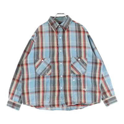 25SS FLANNEL SHIRT CHECK BLUE SM-HR8-0000-040 チェック柄 ヴィンテージ加工 コットン フランネル長袖シャツ ブルー Aランク