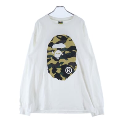 1st Camo Big Ape Head 001LTK801018M ファーストカモ ビッグエイプヘッドプリント クルーネック長袖Tシャツカットソー ホワイト Bランク