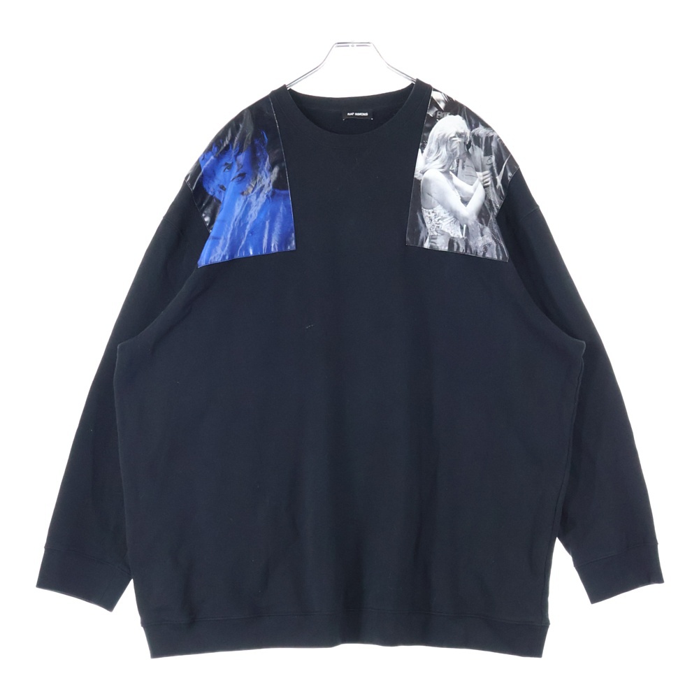 19AW Oversized sweater with printed shoulder Patches ショルダーパッチ クルーネック 長袖スウェット トレーナー ブラック 192-190B Bランク