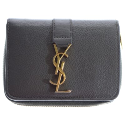 YSLロゴ レザー コンパクト ミニ ウォレット グレー GUE532867 Bランク