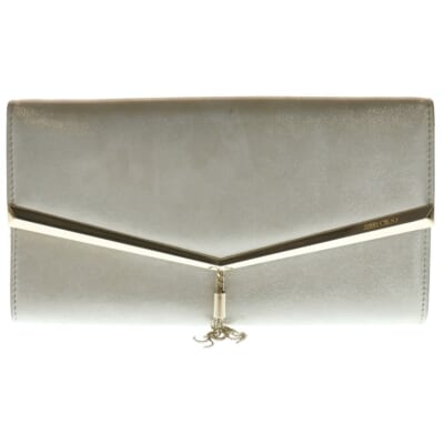 サテンチェーン レザー コンパクト ショルダーバッグ シルバー Aランク