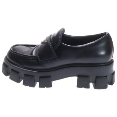 Monolith Pointy Brushed Leather Loafers モノリス トライアングルロゴ 三角プレート ブラッシュドレザー ローファー ブラック 2DE129 Bランク