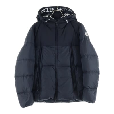18AW MONTCLAR モンクラー ワッペン ロゴ刺繍 フーデッド ジップアップ ダウンジャケット ブラック D20914132085 68352 Aランク
