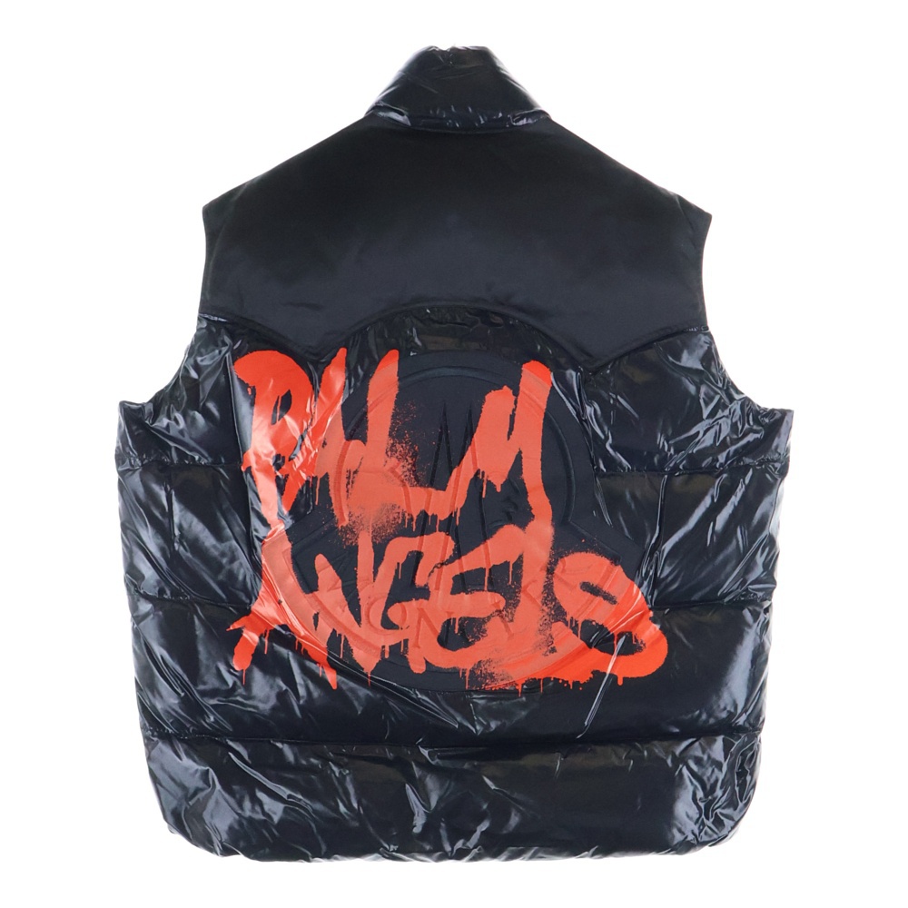 19AW ×Palm Angels BUZZ パームエンジェルス バズ ロゴプレート バックワッペンロゴ ダウンベスト ブラック E209L4330450 C0329 Aランク