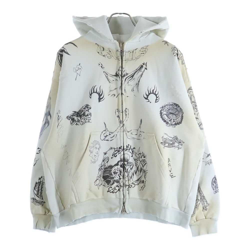 ヴィンテージ加工グラフィックジップアップパーカー 770939 TQVK ライトグレー Aランク