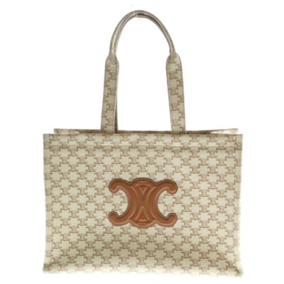 トリオンフレザーパッチ ラージ カバタイス キャンバス トートバッグ ベージュ/ブラウン Bランク