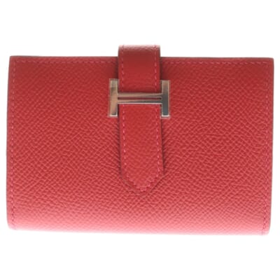 ベアン ミニ コンパクトウォレット シルバー金具 Y刻印 レッド レザー 財布 Sランク