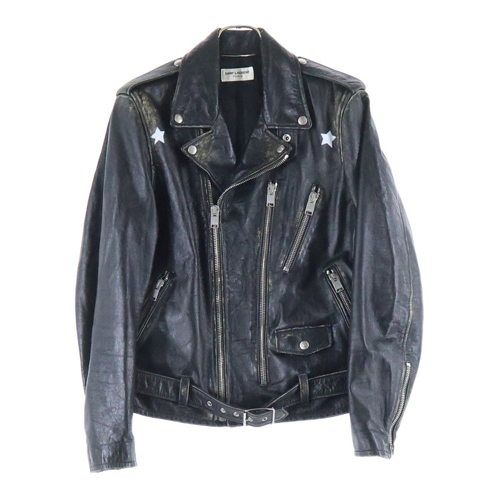 17SS L17 ヴィンテージ加工スタープリントライダースレザージャケット ブラック 455923 Y5QD1 Bランク