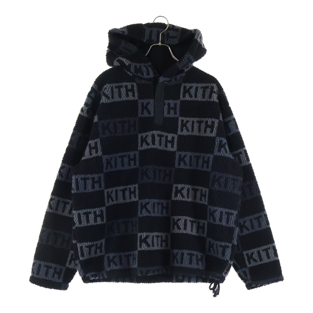MERRICK SHERPA HOODIE 総柄デザイン フリース プルオーバーパーカー フーディー ブラック Bランク