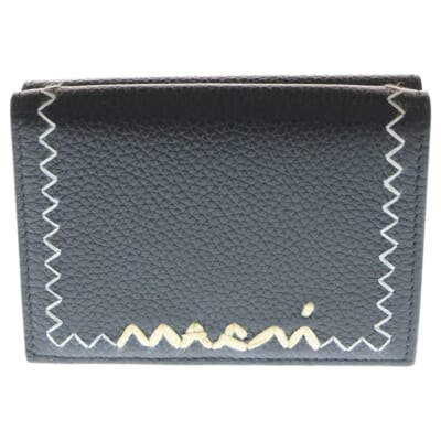 メンディング刺繍 三つ折り ロゴ レザー コンパクトウォレット ブラック PFMI0097U1P6533 Sランク